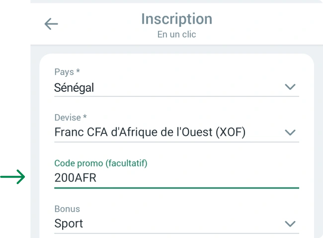 Inscription avec le code promotionnel Betwinner Apk Sénégal