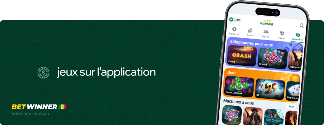 Jeux sur l'application Betwinner apk Sénégal